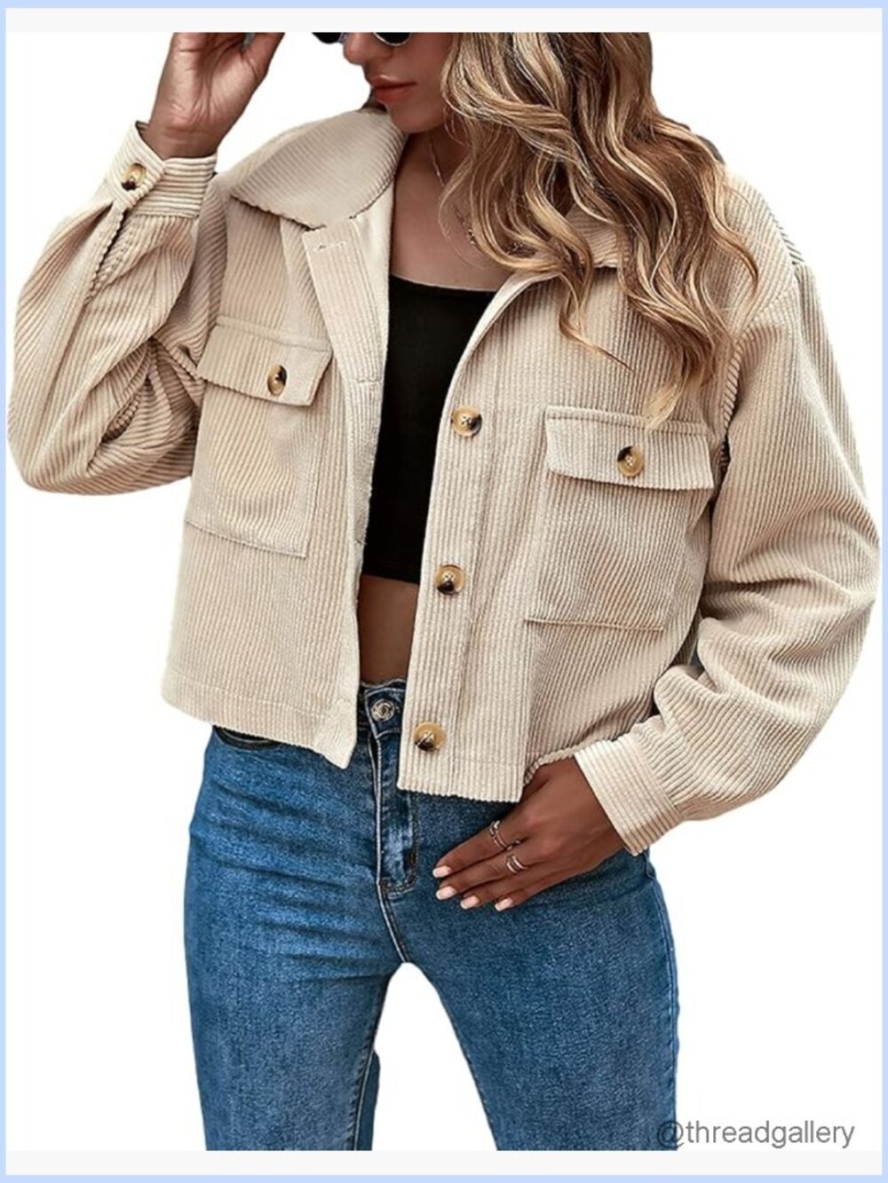 Cropped Corduroy Shacket Button Down Long Sleeve Jacket